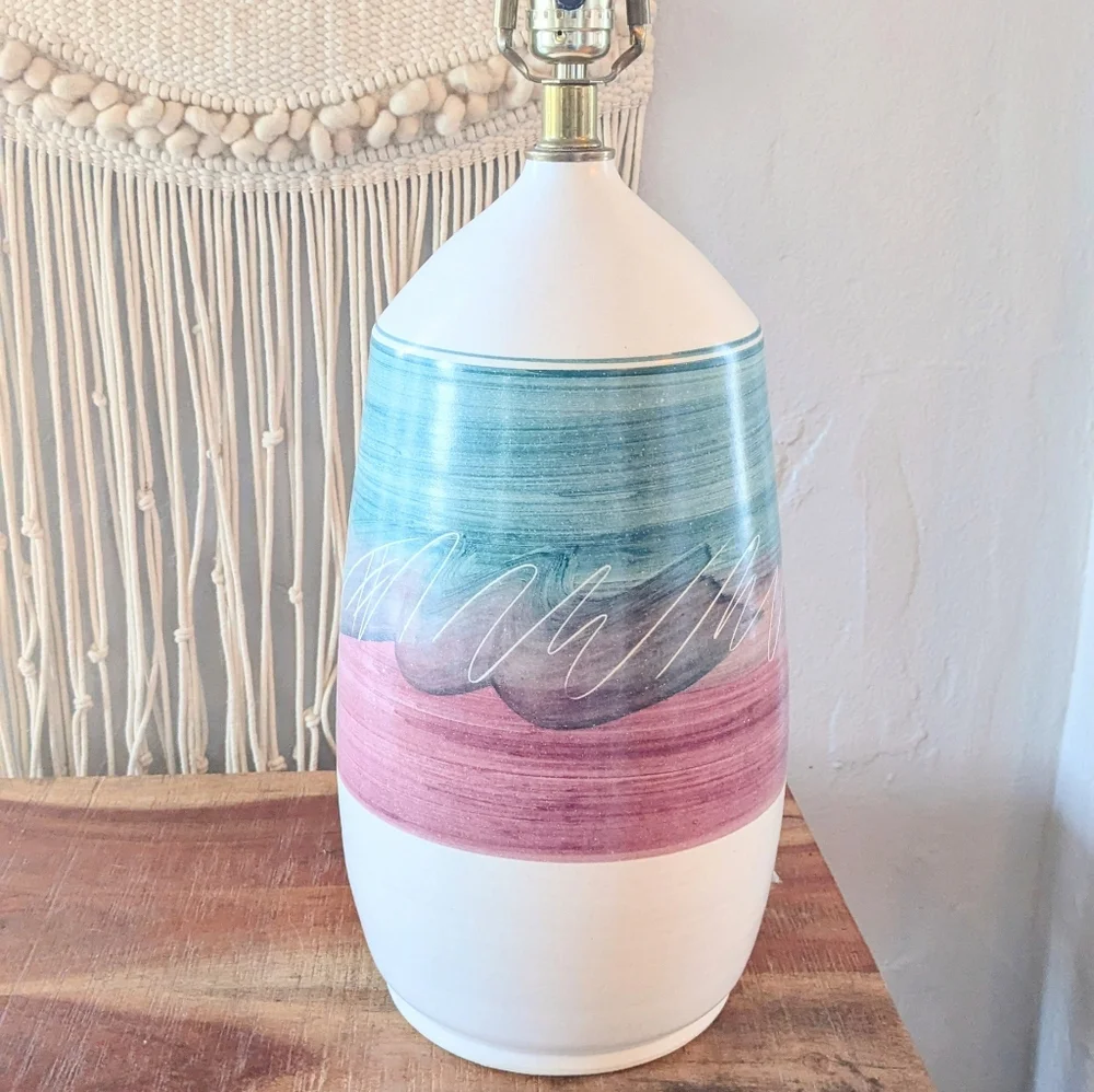 Vintage Ceramic Pottery Lamp – Artist Signed Foster – Handmade – Boho Home Decor